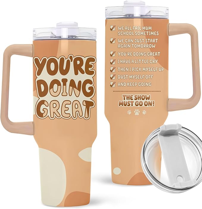 Mom Tumbler - Present to Mom from Daughter, Son - Mother Coffee Mug - Gifts for Mother's Day - Gift for Women and Wife - Mama Cup - You're Doing Great Tumbler 40Oz