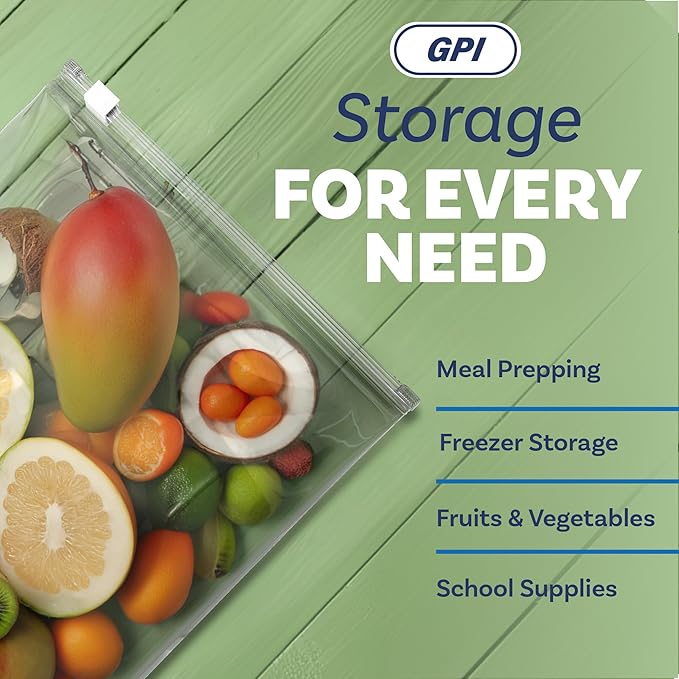 1000 Count - Slider Zip Food Storage Bags, 10" x 7" 3 Mil Heavy Duty, Strong & Durable For Freezer Storage. GPI