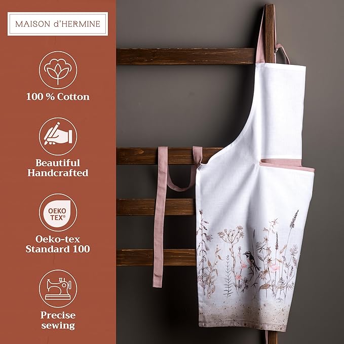 Maison d' Hermine 100% Cotton Apron for women with Pocket Kitchen Chef Apron for Men Cooking Gardening Server Waitress