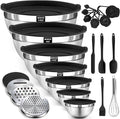 BEWOS 21 Pcs Mixing Bowls with Lids - 7 Stainless Steel Bowls, 3 Graters, 11 Practical Kitchen Accessories, Dishwasher Safe, Ideal for Baking, Meal Prep & On-the-Go, Easy to Store