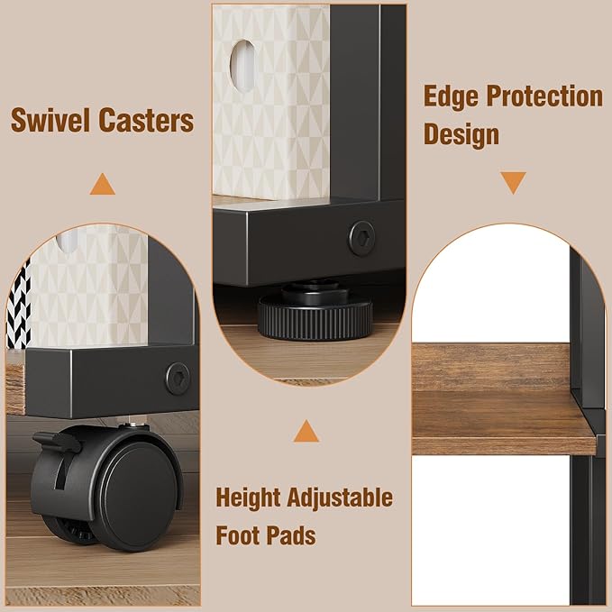 Ostreeful 3 Tier Printer Stand Rustic Brown Printer Mobile Wooden Printer Shelf Table Organizer for Home Office Kitchen