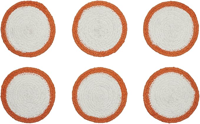 VHC Brands Country Halloween Stencil Braided Cotton Coaster Set of 6, Decorative Fall Coasters, Table Decor for Fall Thanksgiving and Halloween