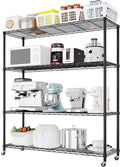 Karl home 4-Tier Storage Shelving with 2" Wheels, Adjustable Metal Shelves Wire Storage Rack for Garage Kitchen Basement,800LBS Capacity 64.96" H X 46.06" W X 17.7" D,Black