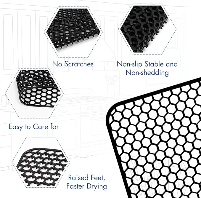 Silicone Sink Mat - 24.8''x13'' Sink Protector for Kitchen Sink with Center Drain - Kitchen Grid Accessory, Non-slip Heat Resistant Mat for Bottom of Farmhouse Stainless Steel (Center Hole)
