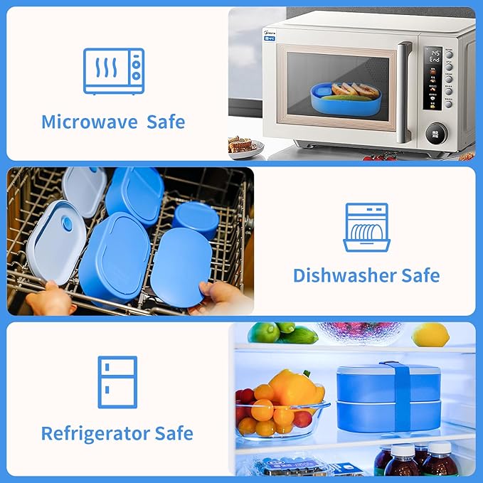 Bento Lunch Box Set -2 Stackable Adult And Women's Lunch Boxes - Including Lunch Bag, Leak Proof And Bisphenol Free A - Built-In Cutlery Set - Dishwasher Safe (Blue)