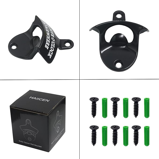 Stainless Wall Mounted Bottle Opener Black White, FIVE O'CLOCK SOMEWHERE Mountable Beer Bottle Opener for Table Men Women Gift (Pack of 3)