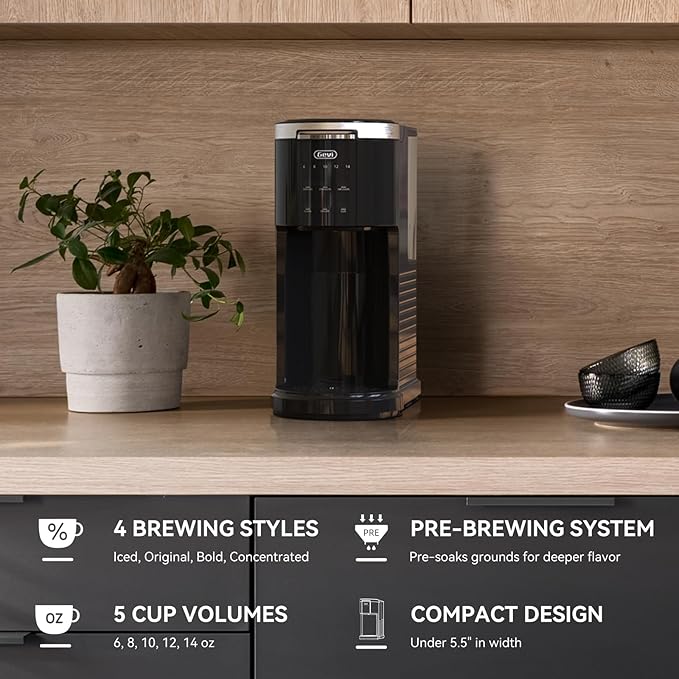 Gevi Single Serve Coffee Maker, Compatible with Pods & Ground Coffee, 40oz Removable Water Reservoir, 5 Brew Sizes (6-14oz), Compact for Kitchen Use, Black