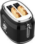 Frigidaire ETO102-WHITE, 2 Slice Toaster, Retro Style, Wide Slot for Bread, English Muffins, Croissants, and Bagels, 5 Adjustable Toast Settings, Cancel and Defrost, 900w, Black
