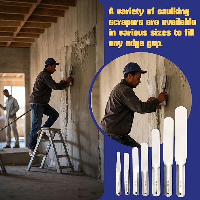 958-G01 Streamline Caulking Spatula 7-Piece Set,Spatula Tip Widths from 3/8” To 1-1/2”,Multifunctional Stainless Steel Caulking Tool (Pack Of 7)