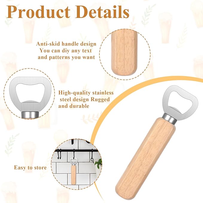 20 Pcs Bottle Opener Bulk with Wooden Handle, Stainless Steel Heavy Duty Engravable Wood Beer Opener for Party Bar Restaurant Kitchen Festivals
