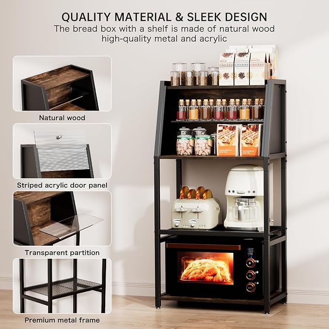 2025 Baker's Rack,2 in 1 Bread Box for Kitchen Organizers and Storage,38.6'' Standing Bread Boxes