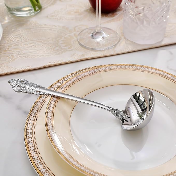 KEAWELL Premium 7.5 inch Luxury Gravy Ladle, 18/10 Stainless Steel, Small Gravy Spoon for Home. Solid and Sturdy, Dishwasher Safe. (1, Silver)