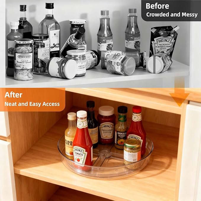 Lazy Susan Turntable for Spice Organization | Clear BPA-Free Plastic Rotating Organizer for Kitchen Cabinet, Pantry, Countertop, Fridge | 360-Degree Rotating Base (10 inch - 4 Pack)