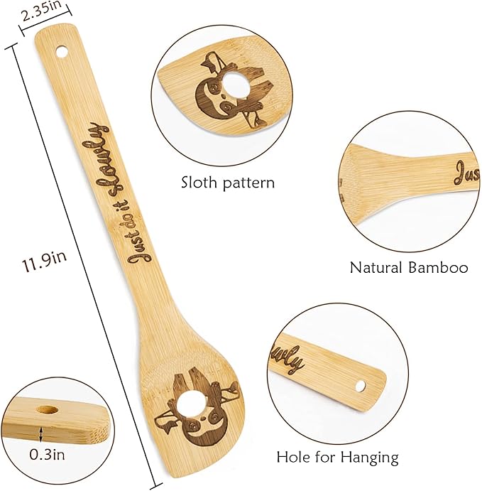 5PCS Sloth Wooden Cooking Spoons Sloth Gifts Sloth Decor Sloth Gifts for Women Sloth Kitchen Decor Sloth Stuff Sloth Party Favors Housewarming Wedding Cooking Bamboo Cooking Spoons for Everyday Use