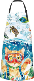Whimsical Cat Apron,Oxford Fabric Adjustable Kitchen Apron with 2 Pockets,Waterproof Cooking Aprons for Men Women Mom Wife Dad,Ideal Gifts for Coffee,Shop,Baking,BBQ,Housewarming,28x33in