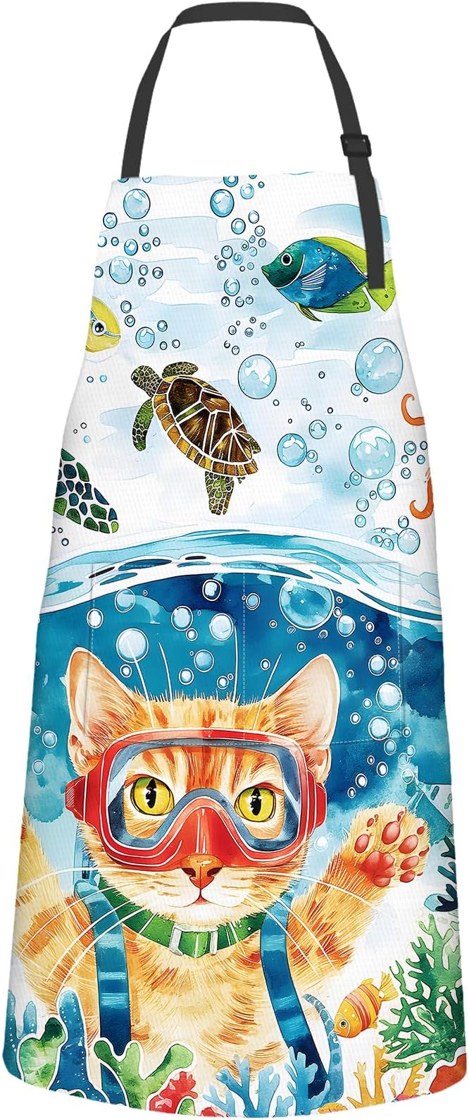 Whimsical Cat Apron,Oxford Fabric Adjustable Kitchen Apron with 2 Pockets,Waterproof Cooking Aprons for Men Women Mom Wife Dad,Ideal Gifts for Coffee,Shop,Baking,BBQ,Housewarming,28x33in