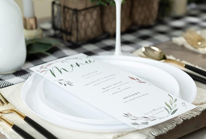 [30 Pack 6.3''] White Plastic Party Plates Edge Collection Premium heavyweight Elegant Disposable Tableware Dishes