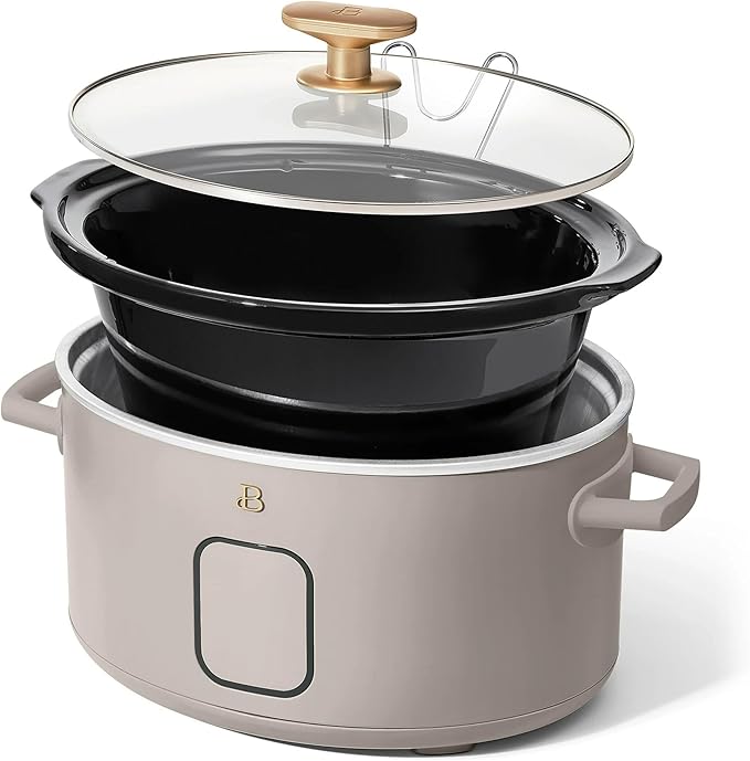 Beautiful 6 Qt Programmable Slow Cooker with Touch Control, Digital Timer and Keep Warm Function – Large Electric pot Capacity Kitchen Appliance by Drew-Barrymore (Porcini Taupe)