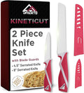 DFACKTO 2-Piece Serrated Knife Set – Stainless Steel Kitchen Cooking Knives w/Protective Covers, Dishwasher Safe, No Block, Sharp Cutlery for Slicing Bread, Cooking Fruit & Steak w/Sheath - Magenta