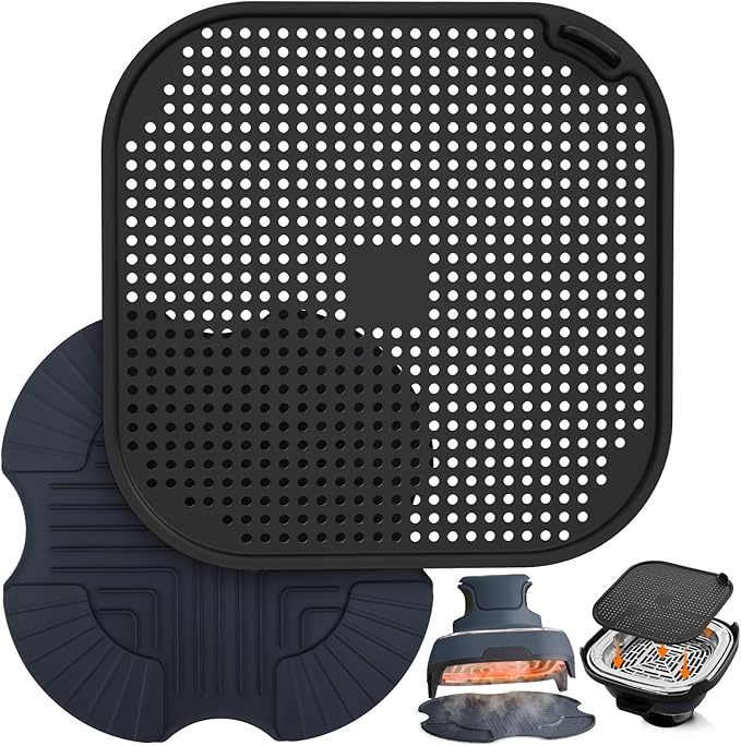 2 PCS Air Fryer Trivets Silicone and Splatter Shield for Ninja Crispi,Heat Resistant Mat for Air Fryer for Air Fryer Accessories,for Ninja Combi Accessories Kitchen Air Fryer Trivet(Dark Blue&Black)