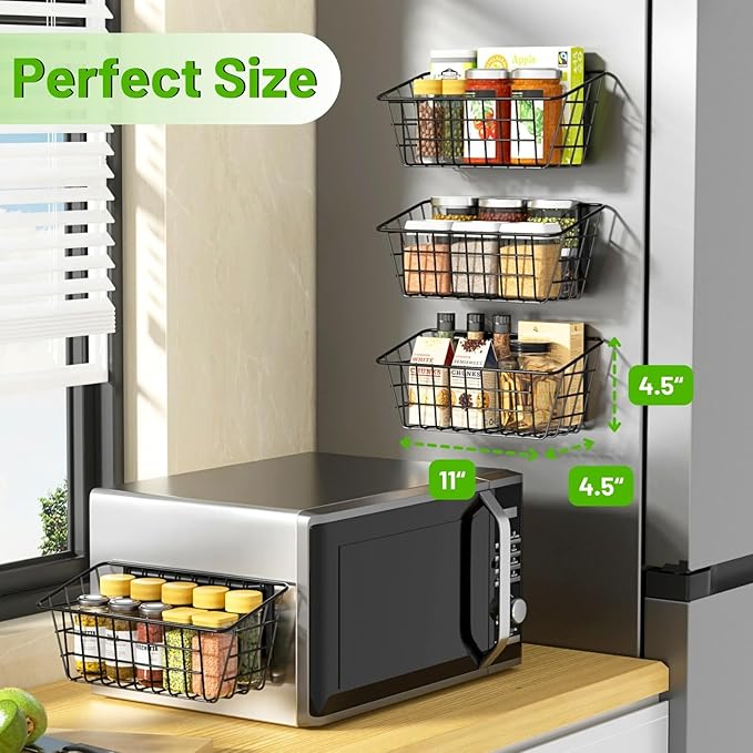 Magnetic Shelf for Fridge, 2 Pack Seasoning Organizer with Strong Magnets for Kitchen Storage Organization, Moveable Magnetic Spice Rack for Refrigerator, Whiteboard, Kitchen Counter, Cabinet