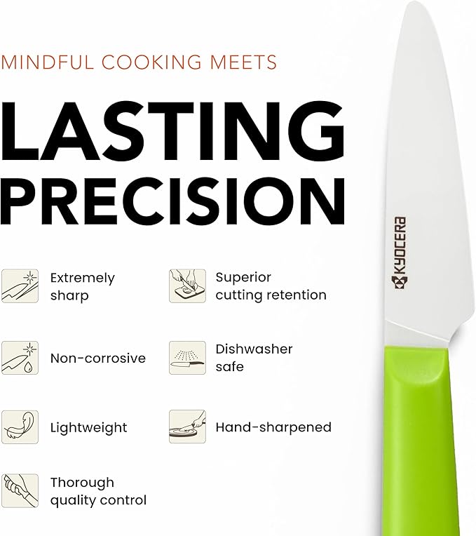 Kyocera INNOVATIONwhite 3" Ceramic Paring Knife - White Z212 Blade with Non-Slip Green Handle