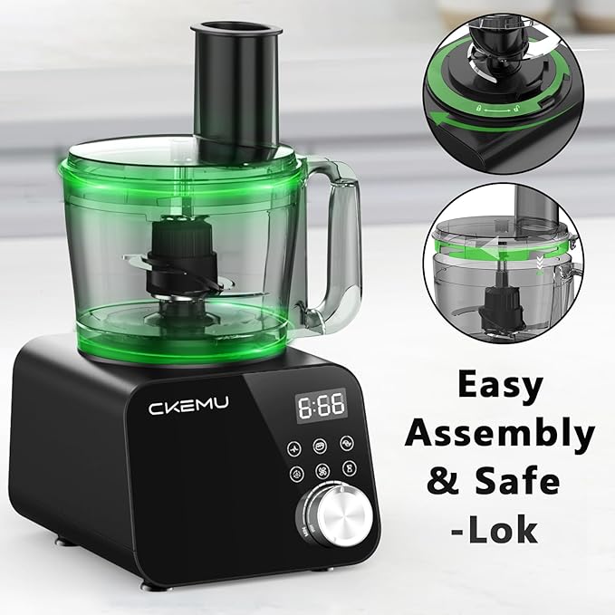 Smart Food Processor and Vegetable Chopper, 6 Automatic Functions, BPA Free, Stainless Steel Blades, 12 Cup Bowl, 600-Watt Motor, Black