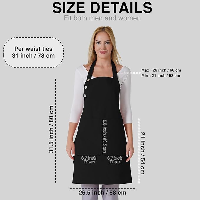 TOSHE Kitchen Apron Waterdrop Resistant Cotton Apron with adjustable Aprons for Women with Pockets 10 Color option Cooking Black Apron (Black)