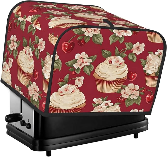 Vintage Floral Cupcake 4 Slice Toaster Cover Wide Slot Dustproof Bread Maker Cover Fingerprint Bakeware Protection Kitchen Appliance Cover Toaster Bag