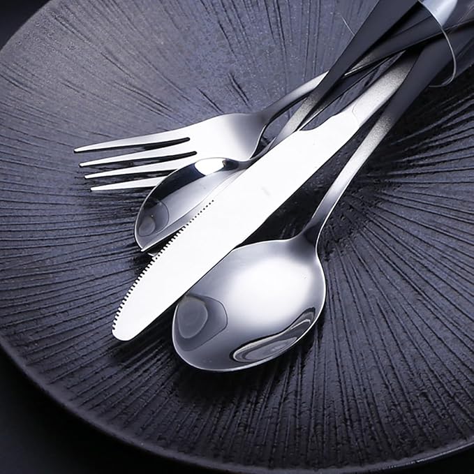 Black Silverware Set for 6 Modern 30 Piece Flatware Set 18/10 Stainless Steel Unique Gradual Change Cutlery Utensils Sets for Home Kitchen Restaurant Tableware Set Mirror Polished