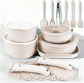 24 Pcs pots and pans set,pots and pans set non stick,Oven-safe and dishwasher-safe,PFAS/PFOA Free,Induction Dishwasher Oven Safe cookware set (White)