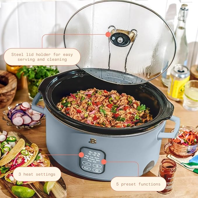 Beautiful 6 Qt Programmable Slow Cooker with Touch Control, Digital Timer and Keep Warm Function – Large Electric pot Capacity Kitchen Appliance by Barrymore (Cornflower Blue)