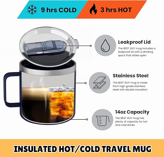 Funny Coffee Mug - BEST GUY Travel Mug 14oz Insulated Stainless Steel - Gifts for Husband, White Elephant Gift Ideas, Dad Gifts, Stocking Stuffers
