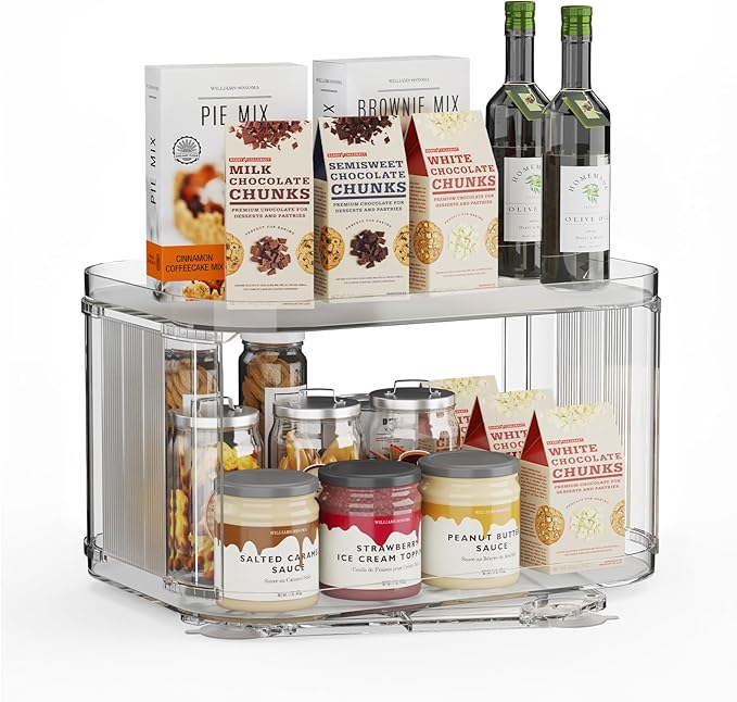 2-Tier Lazy Susan Turntable Organizer for Cabinet/Countertop/Pantry/Bathroom/Coffee Bar, 12.8''Lazy Susan 360°Rotating Storage, Max Weight The Top Holds Up to 26lb (1Pack)