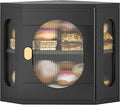 Corner Bread Box for Kitchen Countertop, Large Wooden Bread Box, Double Layer Bread Storage Bin, Bamboo Breadbox for Homemade Bread, Farmhouse Kitchen Organizer with Acrylic Window, Black