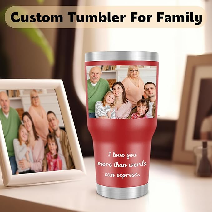 Personalized 30oz Tumbler with Pictures, Custom Insulated Tumblers with Logo, Stainless Steel Travel Coffee Mug, Personalized Gifts for Women Men Birthday Fathers Day Mothers Day