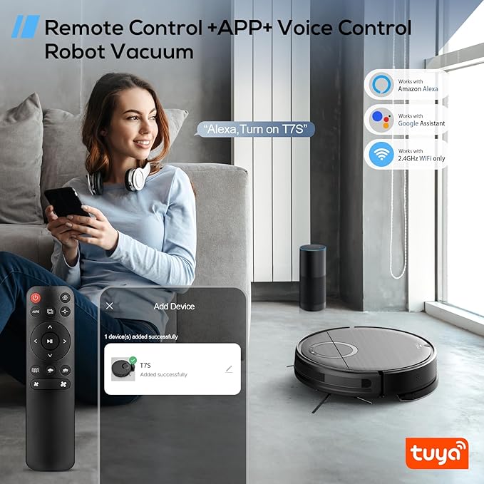 Robot Vacuum and Mop Combo, 2 in 1 Mopping Robotic Vacuum Cleaner with Schedule, Wi-Fi/App/Remote, Strong Suction, Self-Charging, Slim, Ideal for Hard Floor, Pet Hair, Low-Pile Carpet