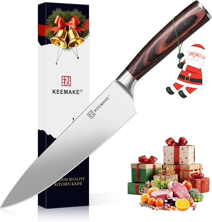 KEEMAKE Chef Knife 8 inch - Sharp Kitchen Knife High Carbon Stainless Steel Blade, Gyuto Knife Ergonomic Wood Handle, Professional Chef’s Knife for Home Kitchen and restaurant