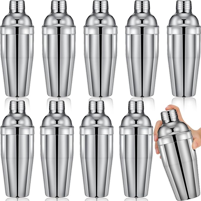 Nitial 9 Pcs Bar Cocktail Shaker Professional Stainless Steel Martini Drink Mixer Built-in Strainer for Bartending No Leaks Boston Shaker for Bar Party Drink Tool(Silver,25 oz)