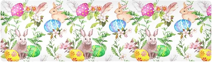 Easter Trivet Table Runner 40 Inches Long Easter Bunny Eggs in Grass Flowers Heat Resistant Hot Pad Multi Purpose Mat for for Hot Pots Pans Kitchen Countertops