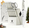 BRODARK Kitchen Knife Sets with Block and Built-in Sharpener - 15 Pcs Full Tang Professional Chef Knife Set - NSF Certified Food Grade Stainless Steel Cutlery Set - Ivory Series for Christmas Gift
