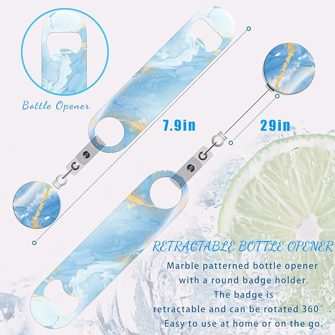 6 PCS Bottle Opener, Retractable Stainless Steel Beer Opener with Round Badge Colorful Flat Beer Bottle Openers with Belt Clip for Kitchen Restaurant Party 4.92" x 1.18"