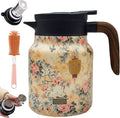 Vintage Floral Pattern Teapot – Built-In Infuser, 800ML/1000ML Heatproof Stainless Steel Teapot with Lid for Hot Drinks (Pink, 1000ml-Wooden handle)