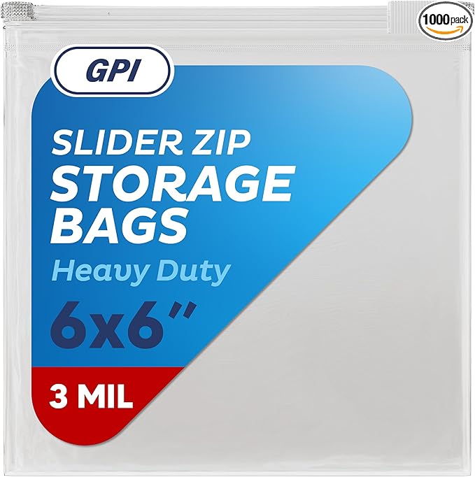 1000 Count - Slider Zip Food Storage Snack Bags, 6" x 6" (1 Pint) 3 Mil Heavy Duty, Strong & Durable For Freezer Storage, For Sandwiches, Snacks & More. GPI