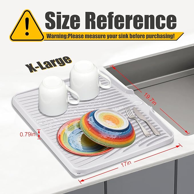 Silicone Dish Drying Mat, Stone Drying Mat for Kitchen Counter with Built-In Drain, Non-Slip Drying Matt Kitchen Counter, Heat Resistant Dish Drying Pad, 1 Pc (19.7" x 17",Ivory)