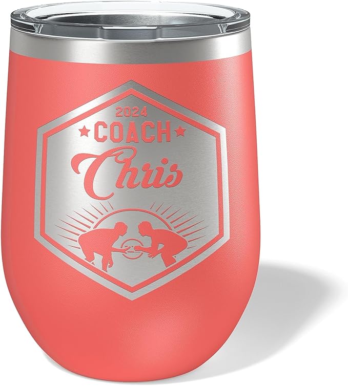 Wrestling Coach gifts, Tumbler, Coach tumbler, Wrestling gifts, Coach Beer glass, Coach gift, Wrestling Coach, Coach gifts, Wrestling Coach (Wrestling Hexagon, Coral, 12oz Wine Tumbler)