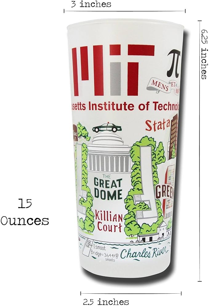 Catstudio Drinking Glass, Massachusetts Institute of Technology Glass Cup for Kitchen, 15oz Dishwasher Safe Tumbler MIT Alumni