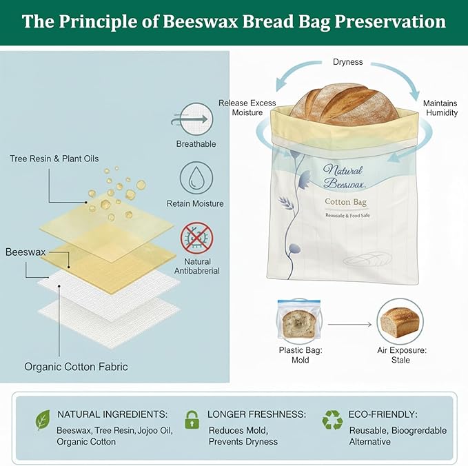 Reusable Beeswax Bread Bags for Sourdough and Homemade Bread, 2-Pack Extra Large Cotton Sourdough Bread Storage Bags