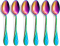 Rainbow Dinner Spoon Set, 7.6-inch Stainless Steel Spoon Silverware, 6-Piece Shiny Rainbow Soup Spoons Table Spoon, Dishwasher Safe, Set of 6