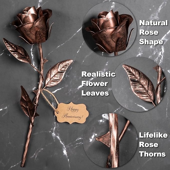 7 Year Anniversary Copper Gift for Her - Metal Rose Copper Gift for Wife 7th Wedding Anniversary for Him Husband Couples, Everlasting Flower 22nd 22 Year Handcrafted Love Stained Artwork